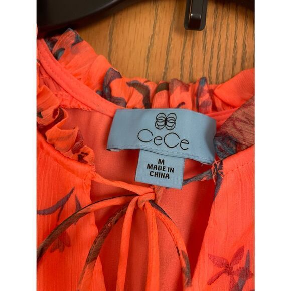 CECE Expressive Lillies Split Neck Top in Hot Lava Size M - Picture 8 of 10